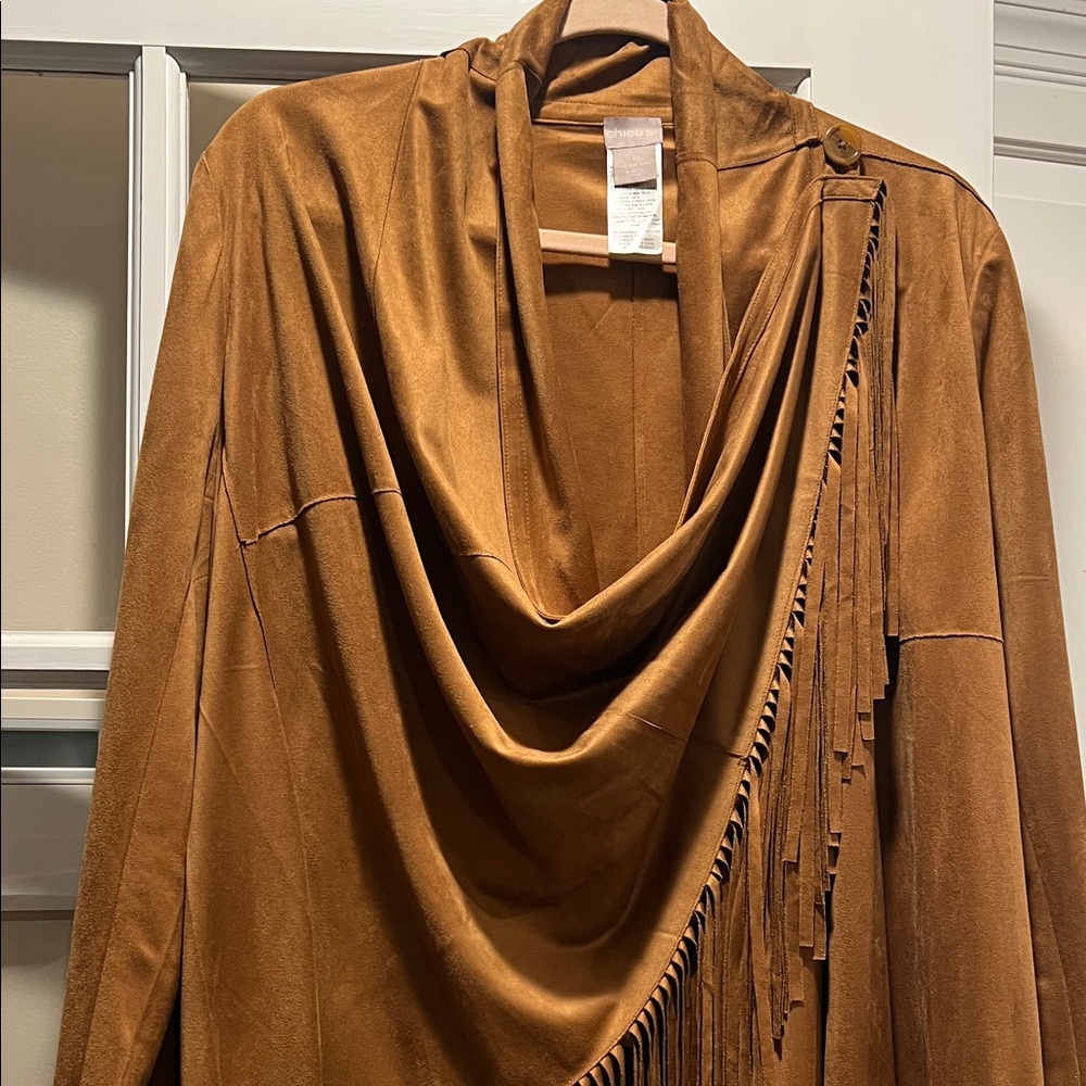 Chico's Tan Fringe Cape Jacket - Picture 3 of 9